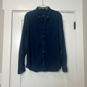 Prana Men's Broderick Blue Denim Long Sleeve Button Down Shirt Size Medium